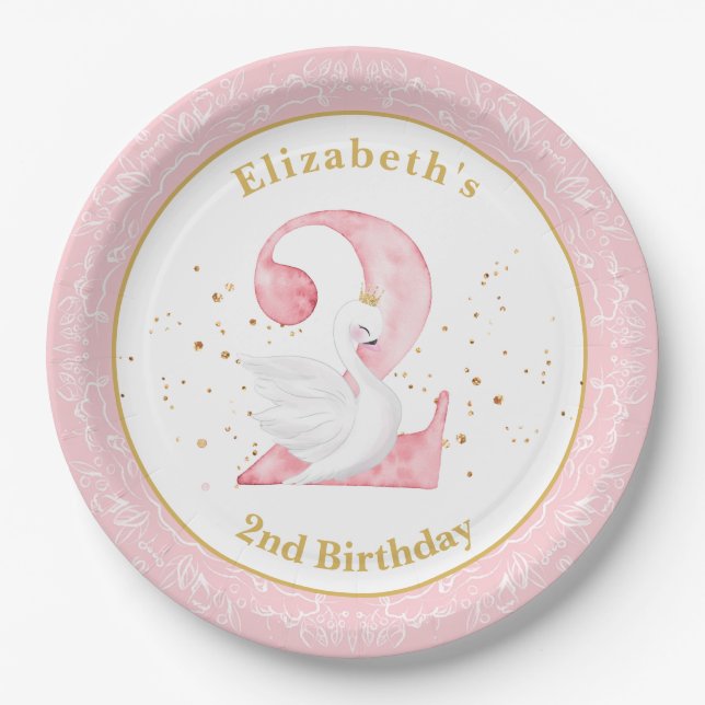 Assiettes En Carton Aquarelle Swan Princess 2e Plaque Papier Anniversa (Devant)
