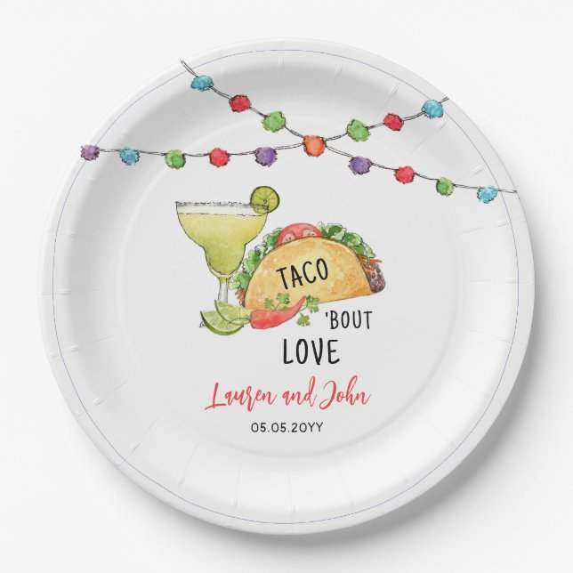 Assiettes En Carton Aquarelle Tacos et Margarita Douche nuptiale (Devant)
