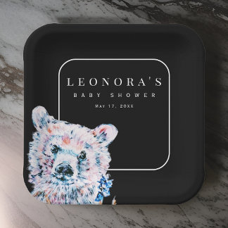 Assiettes En Carton Aquarelle Teddy Bear Baby shower Plaque en papier