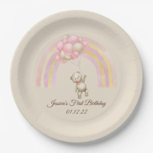 Assiettes En Carton Aquarelle Teddy Bear Premier Anniversaire Plaques 
