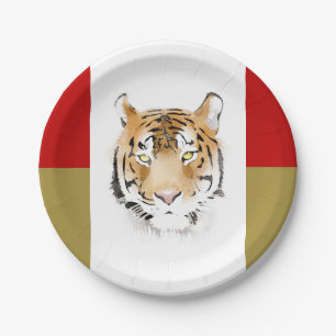 Assiettes En Carton Aquarelle Tiger Head