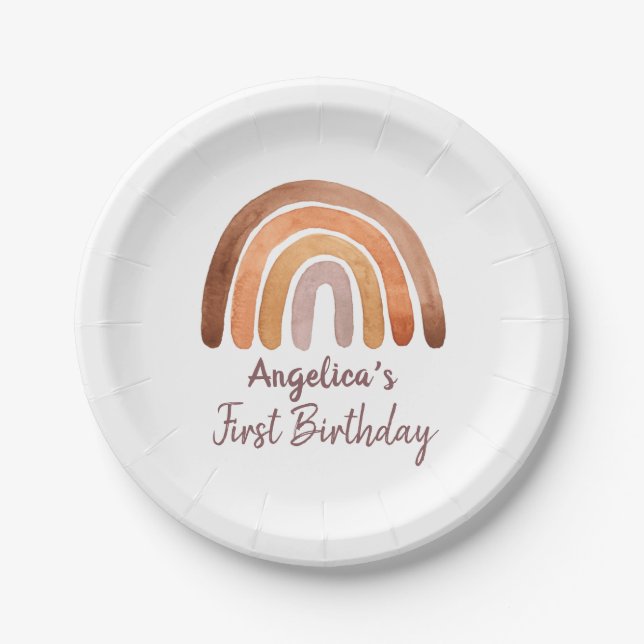 Assiettes En Carton Aquarelle Tone Terme Arc-en-ciel Premier     anniv (Devant)