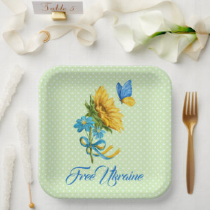 Assiettes En Carton Aquarelle Tournesol & Papillon Ukraine Support