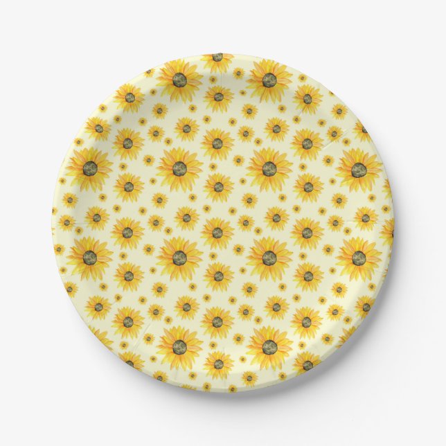 Assiettes En Carton Aquarelle Tournesols motifs floraux (Devant)