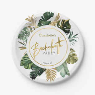 Assiettes En Carton Aquarelle Tropical Gold Foil Bachelorette