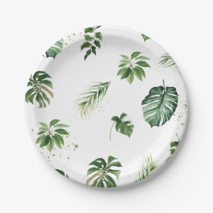 Assiettes En Carton Aquarelle Tropical Green Foliage Feuille