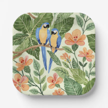 Aquarelle tropicale sauvage de la Jungle Macaw