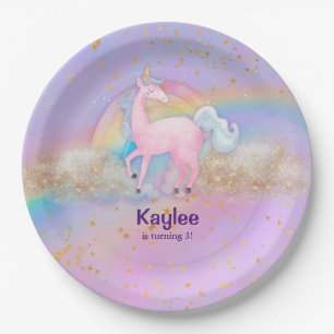 Assiettes En Carton Aquarelle Unicorn Holographique