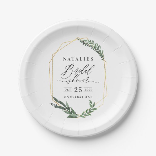 Assiettes En Carton aquarelle vert floral élégant douche nuptiale  (Devant)