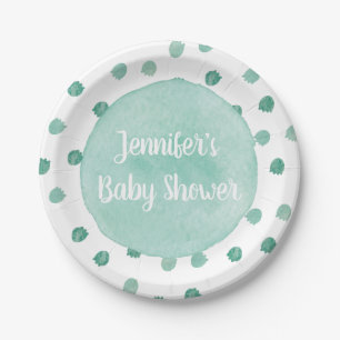 Assiettes En Carton Aquarelle verte Dinosaure Baby shower Plaque papie