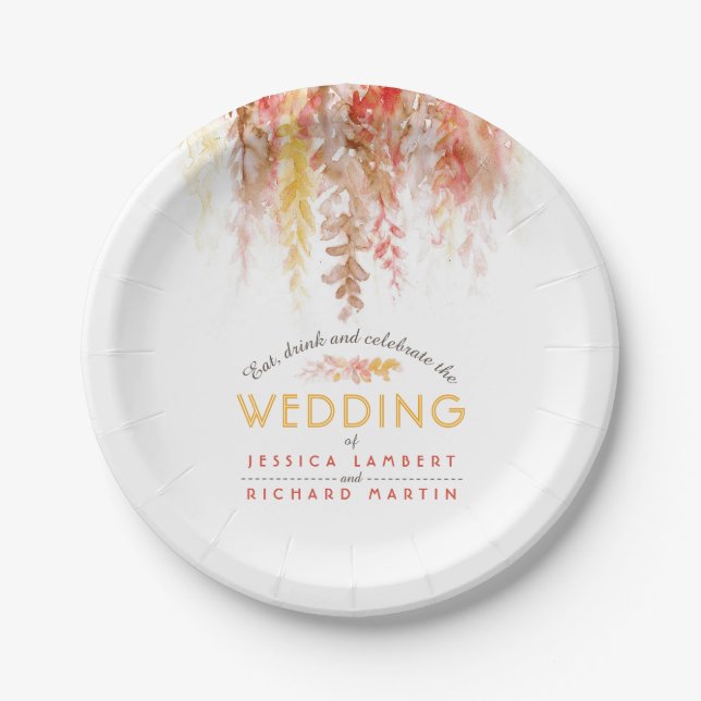 Assiettes En Carton Aquarelle vignes orange rouge brun mariage de auto (Devant)