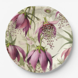 Assiettes En Carton Aquarelle vintage de Fritillaria meleagris Lily