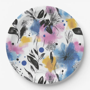Assiettes En Carton Aquarelle vintage Floral Abstrait Motif (11)