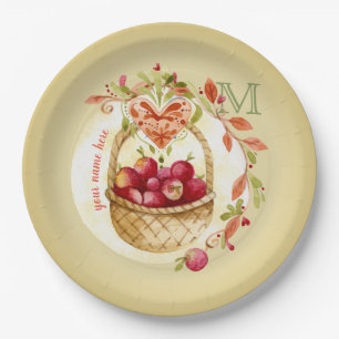 Assiettes En Carton Aquarelle Vintage Panier de pomme Chute Coeur de c