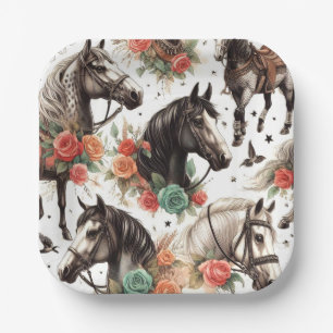 Assiettes En Carton Aquarelle vintage Peinture Cheval sans joint