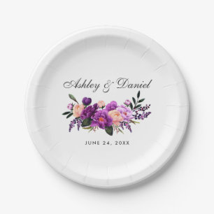 Assiettes En Carton Aquarelle violet ultra violet Mariage floral
