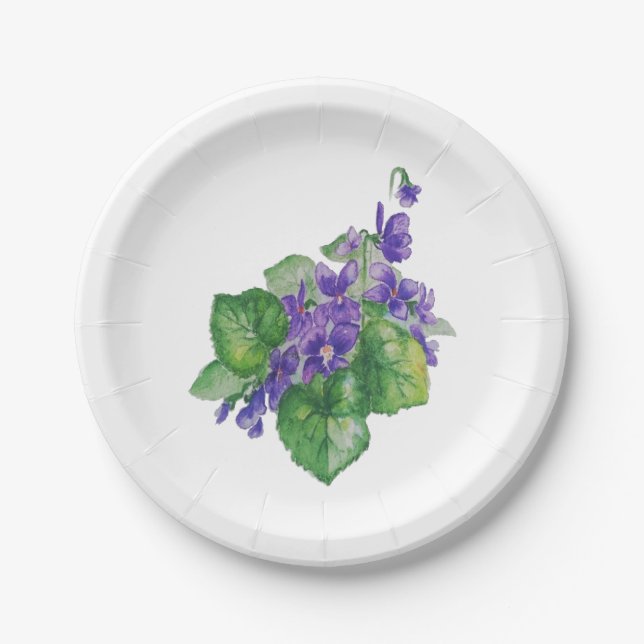Assiettes En Carton Aquarelle Violet Violet Fleur Floral Art (Devant)
