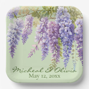 Assiettes En Carton Aquarelle violette glycine florale lilas botanique