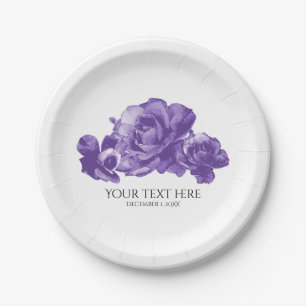 Assiettes En Carton Aquarelle violette Vintages Roses Mariage élégant