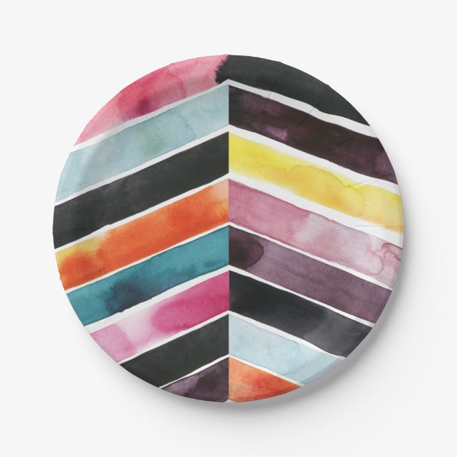 Assiettes En Carton Aquarelle vive Chevron I (Devant)
