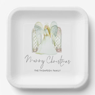 Assiettes En Carton Aquarelle Whimsical Angel Joyeux Script de Noël