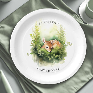 Assiettes En Carton Aquarelle Whimsical Baby Deer Baby shower
