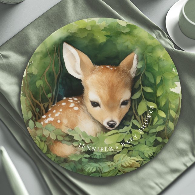 Assiettes En Carton Aquarelle Whimsical Baby Deer Baby shower (Créateur téléchargé)