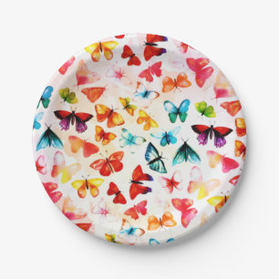 Assiettes En Carton Aquarelle Whimsical Rainbow Forest Butterfly