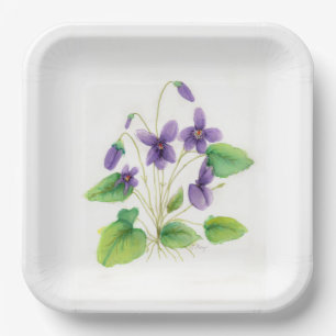 Assiettes En Carton Aquarelle Wild VIolets Plate de mélamine