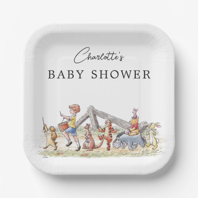 Assiettes En Carton Aquarelle Winnie le Baby shower Pooh & Pals (Recto)