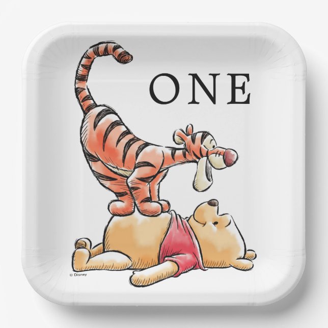 Assiettes En Carton Aquarelle Winnie les Pooh & Pals Anniversaire (Recto)