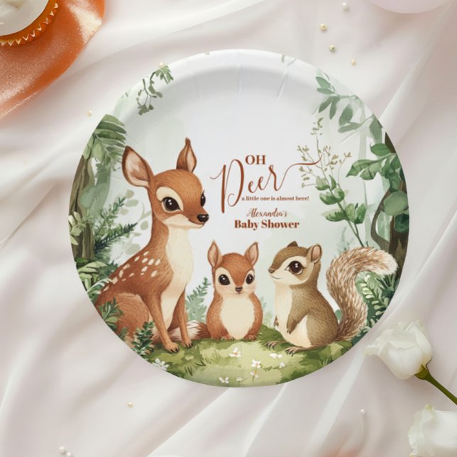 Assiettes En Carton Aquarelle Woodland Oh Deer Baby shower (Créateur téléchargé)