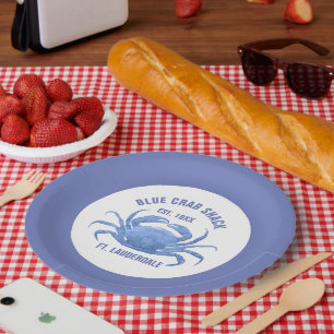Assiettes En Carton Aquarelles Crabe bleu Illustration Texte personnal