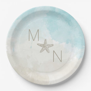 Assiettes En Carton Aquarelles de plage avec des étoiles de mer