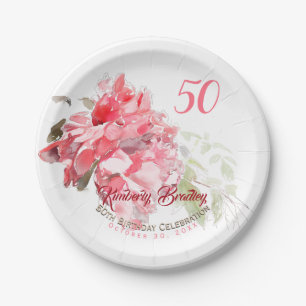 Assiettes En Carton Aquarelles Peony originales 50e fête d'anniversai