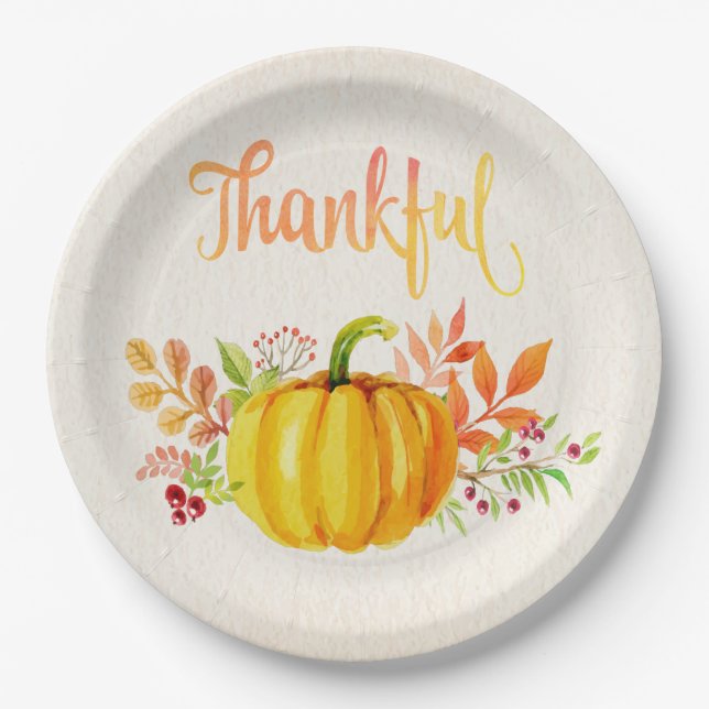 Assiettes En Carton Aquarelles "reconnaissantes" de thanksgiving les (Devant)