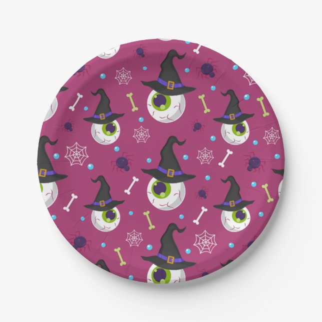 Assiettes En Carton Araignée d'Halloween Éffrayante de sorcière de l'E (Devant)