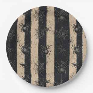Assiettes En Carton Araignée gothique et Motif d'Halloween rayé sur le