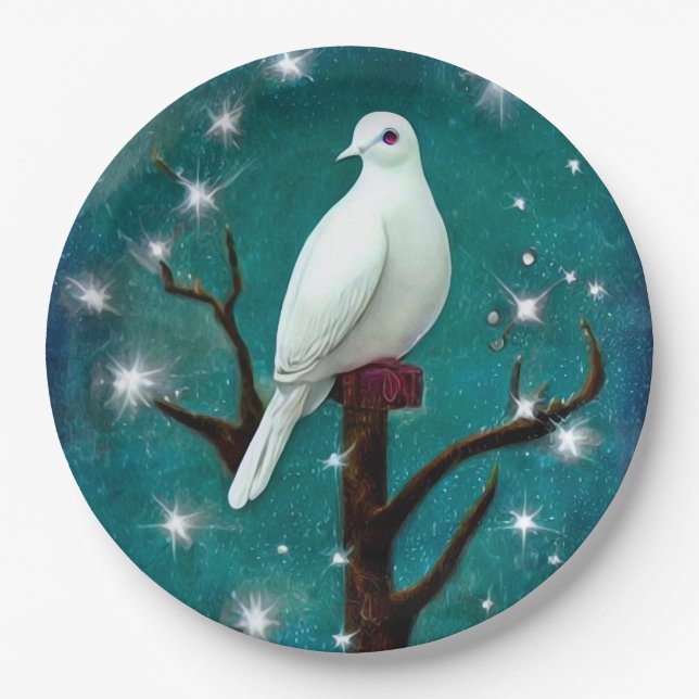Assiettes En Carton Arbre Branche White Peace Dove (Devant)