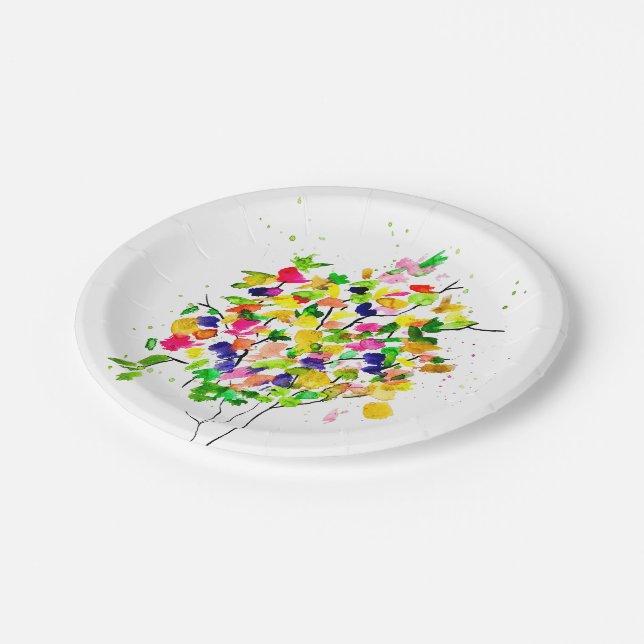 Assiettes En Carton Arbre coloré aquarelle (Angle)