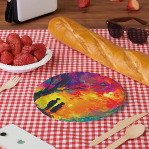 Assiettes En Carton Arbre coloré d'amour