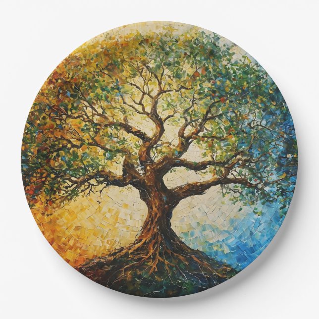 Assiettes En Carton Arbre de connaissances - Peinture à l'huile (Devant)