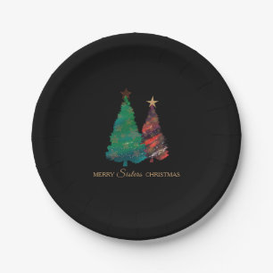 Assiettes En Carton Arbre de Noël à l'aquarelle brillante