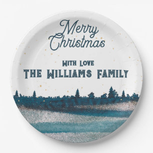 Assiettes En Carton Arbre de Noël avec neige Joyeux Noël