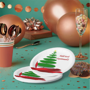Assiettes En Carton Arbre de Noël avec ruban rouge