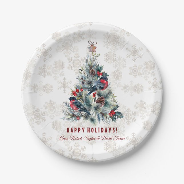 Assiettes En Carton Arbre de Noël Berries voeux de vacances Monogramme (Devant)