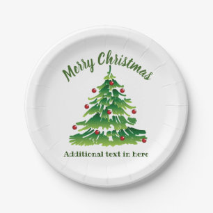 Assiettes En Carton Arbre de Noël en rouge vert sur la coutume blanch