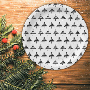 Assiettes En Carton Arbre de Noël moderne Papier noir et blanc