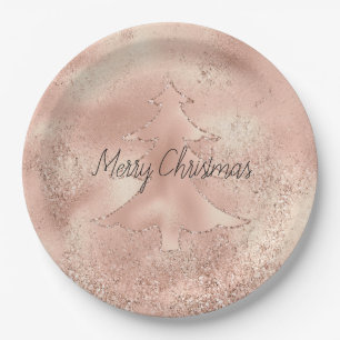 Assiettes En Carton Arbre de Noël Peach Rose Gold Parties scintillant 