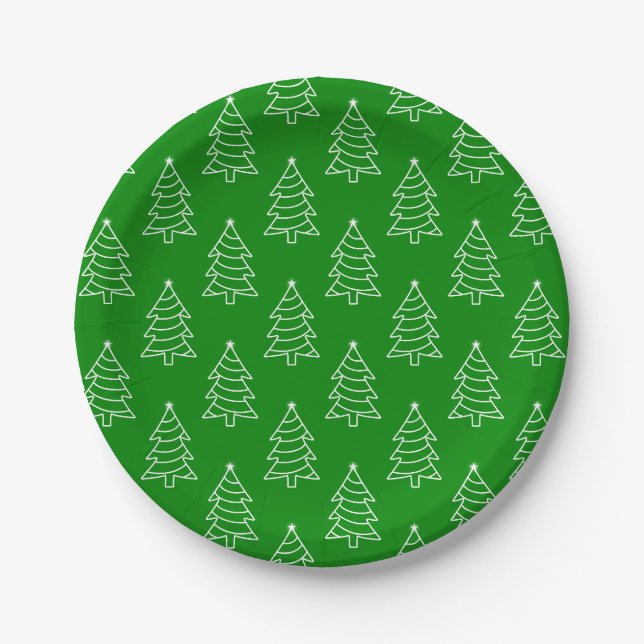 Assiettes En Carton Arbre de Noël Plaque de papier Arrière - plan vert (Devant)